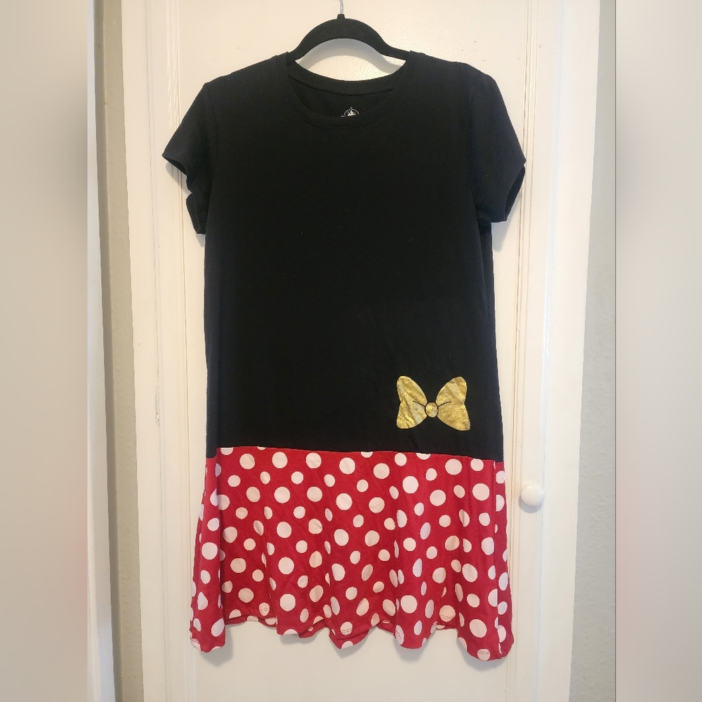 Black and Red Polka Dot Dress with Gold Bow